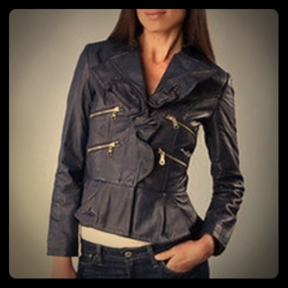 Members Only Jackets & Blazers - NWOT Members Only Leather Peplum Ruffle Jacket